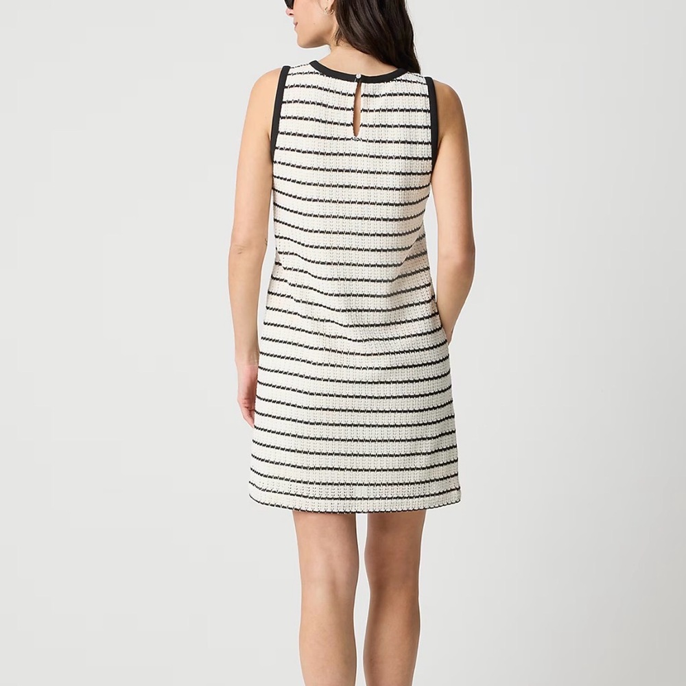 J Crew Textured Stripe Shift Dress Cream Black Knit Large - Picture 2 of 13